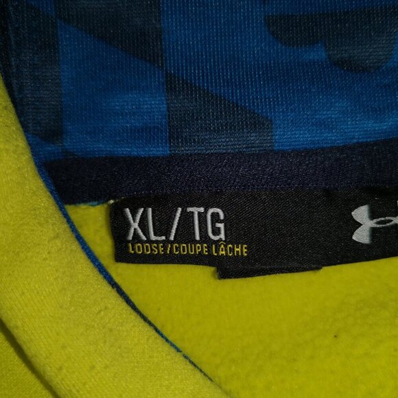 Under Armour Men's Size XL Neon Green w/ Blue Logo Fleece Lined Hoodie - Picture 12 of 12